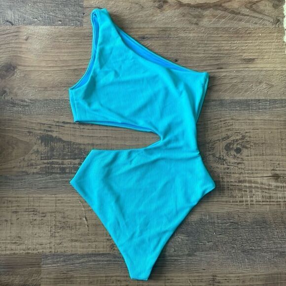 NWT Beach Riot Celine Ribbed Cut Out Swimsuit in Malibu Blue S - Picture 4 of 8